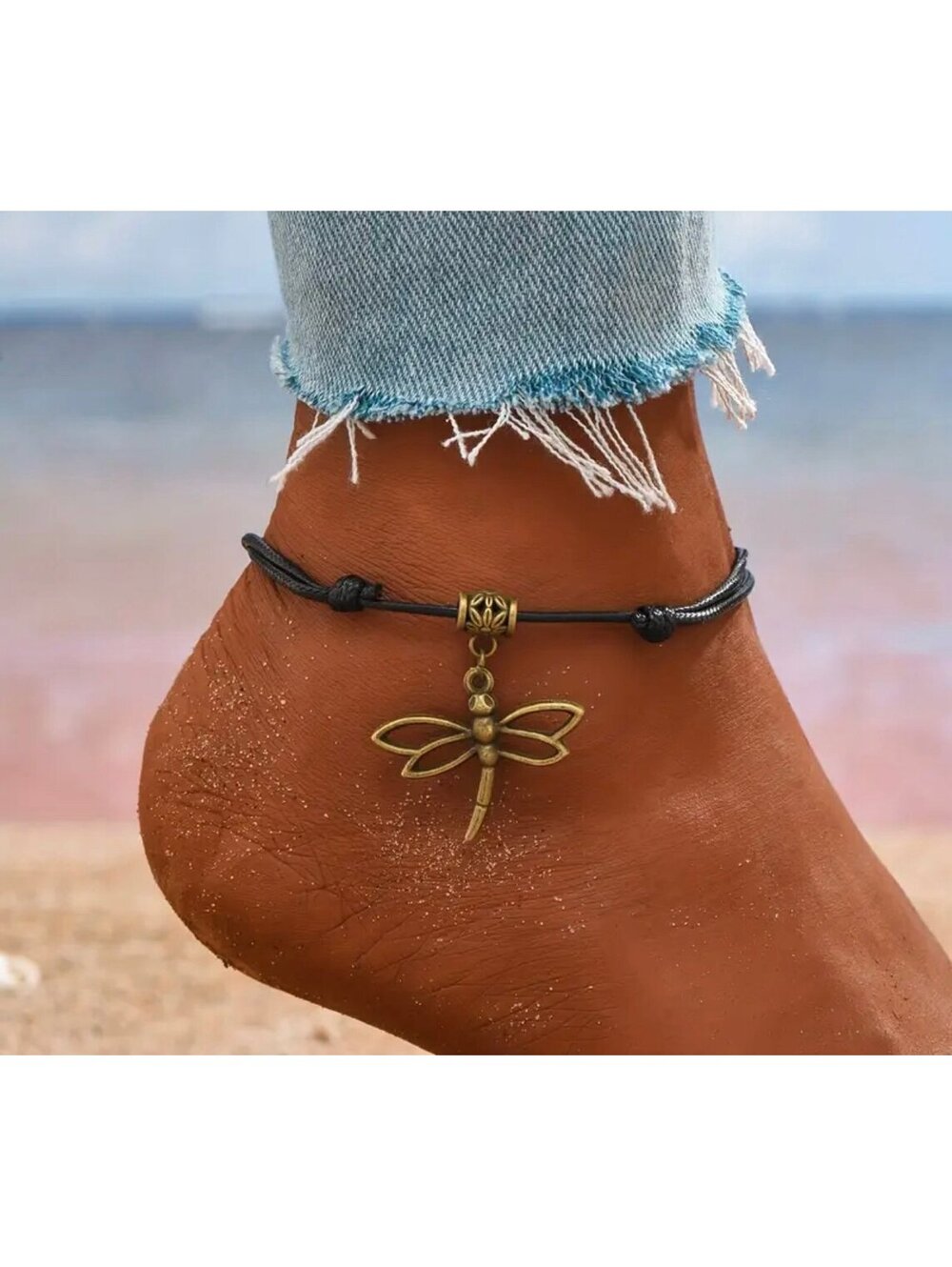 New - Vintage Style - Dragonfly - Braided Adjustable Ankle Bracelet